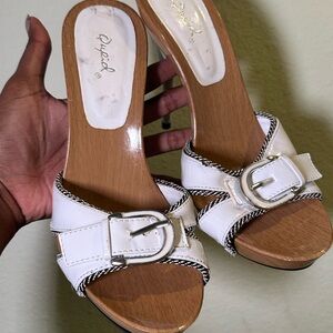 Qupid White Buckle Mules